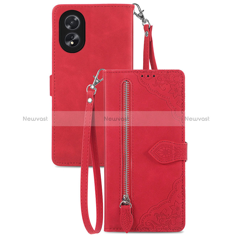 Leather Case Stands Flip Cover Holder S06D for Oppo A38 Red