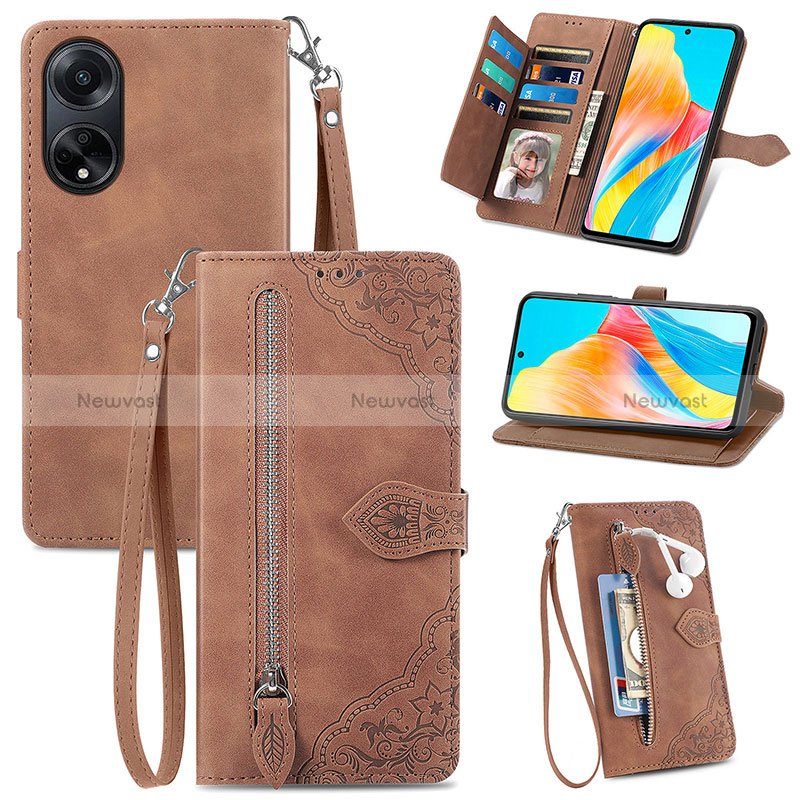 Leather Case Stands Flip Cover Holder S06D for Oppo A98 5G