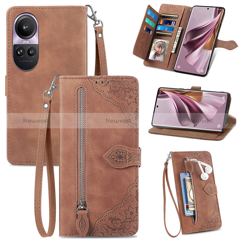 Leather Case Stands Flip Cover Holder S06D for Oppo Reno10 5G