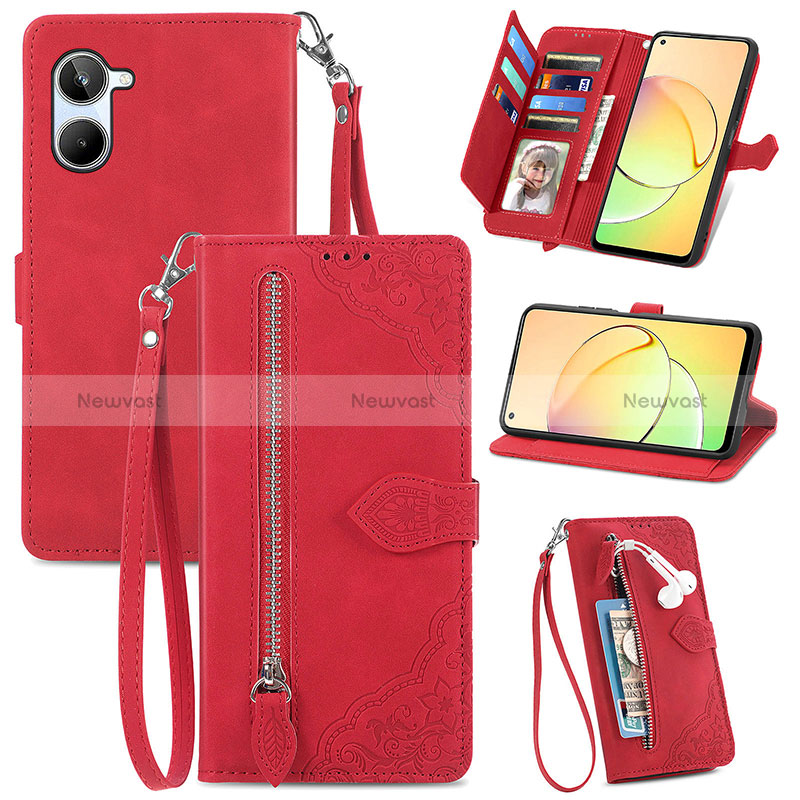 Leather Case Stands Flip Cover Holder S06D for Realme 10 Pro 5G Red