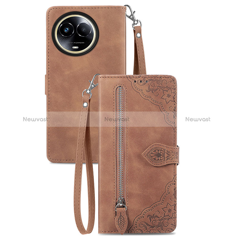 Leather Case Stands Flip Cover Holder S06D for Realme 11 5G Brown