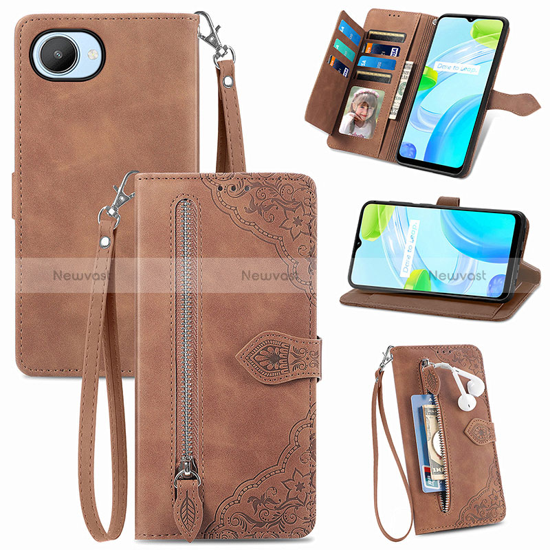 Leather Case Stands Flip Cover Holder S06D for Realme C30