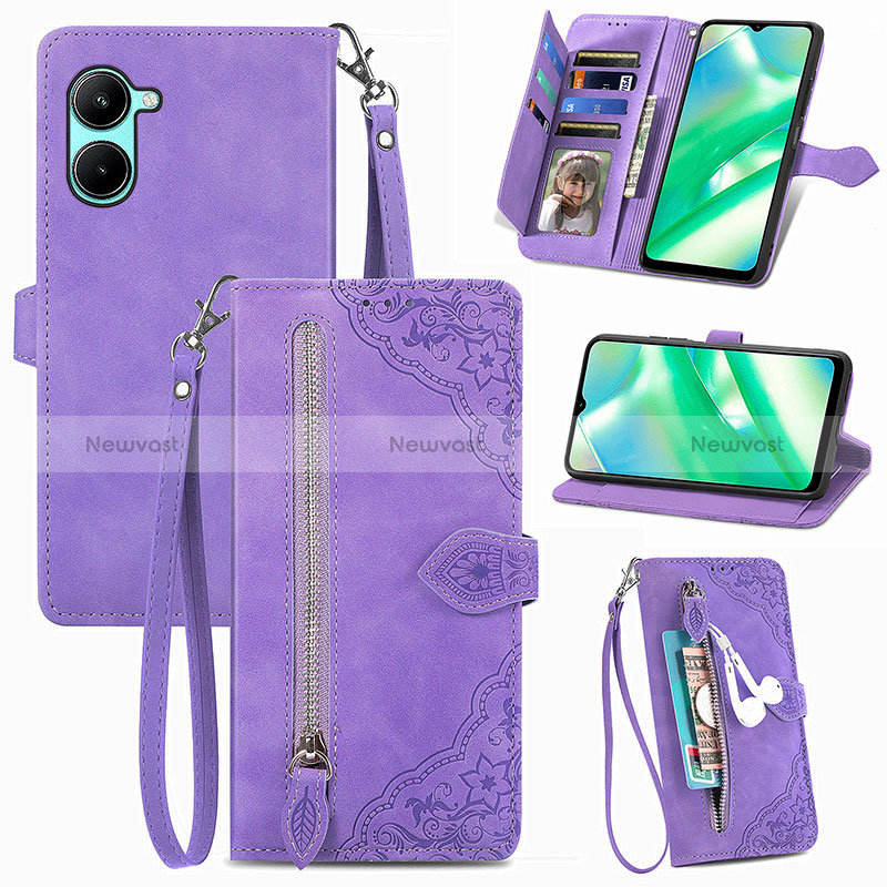 Leather Case Stands Flip Cover Holder S06D for Realme C33 (2023)