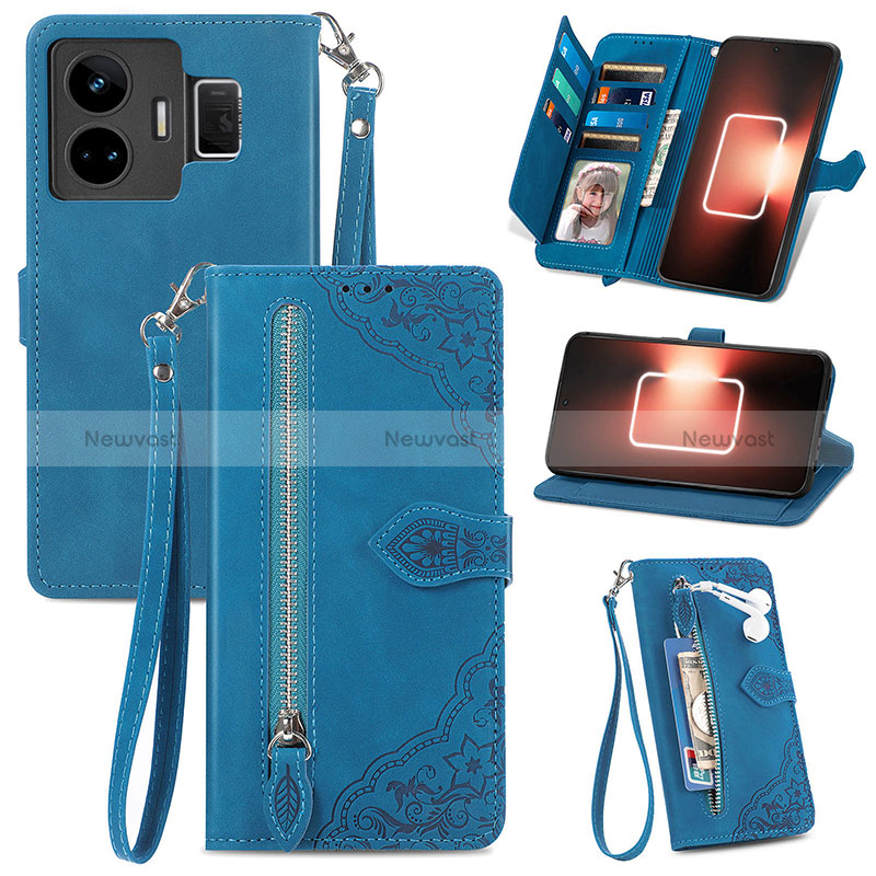 Leather Case Stands Flip Cover Holder S06D for Realme GT Neo5 5G Blue