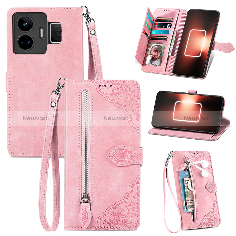 Leather Case Stands Flip Cover Holder S06D for Realme GT Neo6 5G Pink