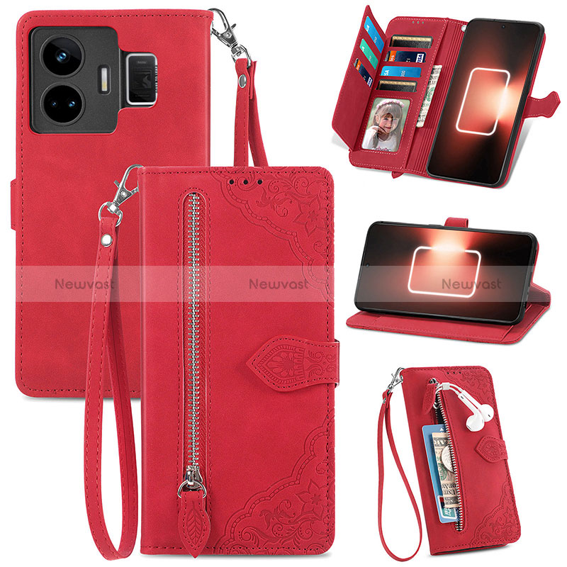 Leather Case Stands Flip Cover Holder S06D for Realme GT3 5G Red