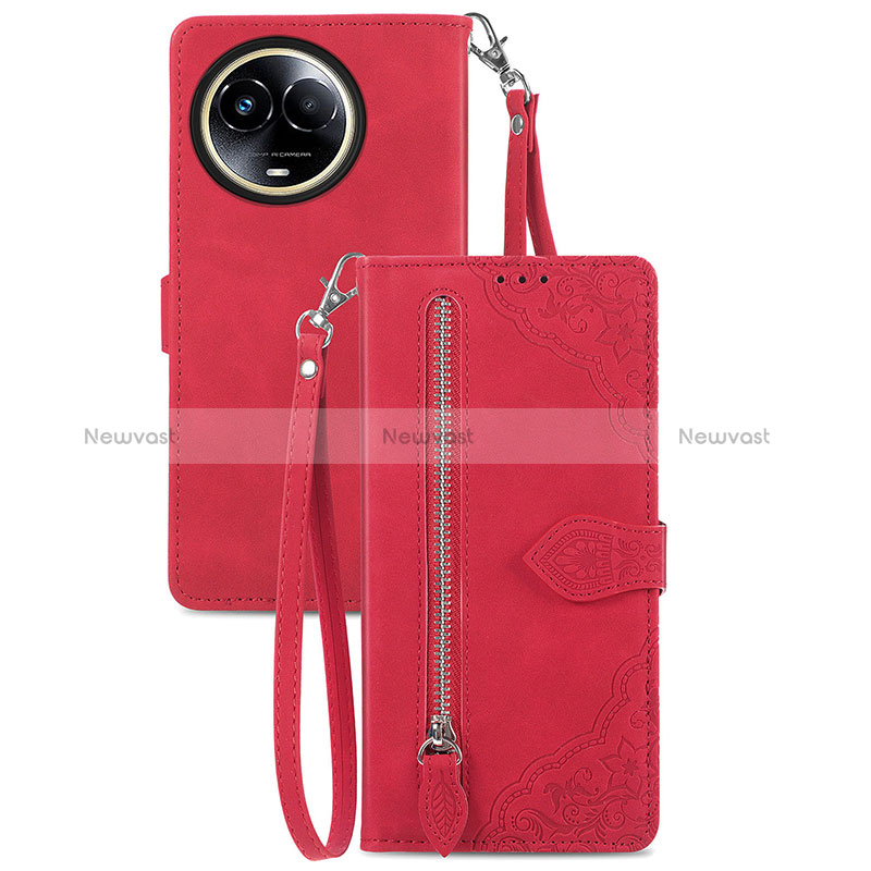 Leather Case Stands Flip Cover Holder S06D for Realme V50 5G Red