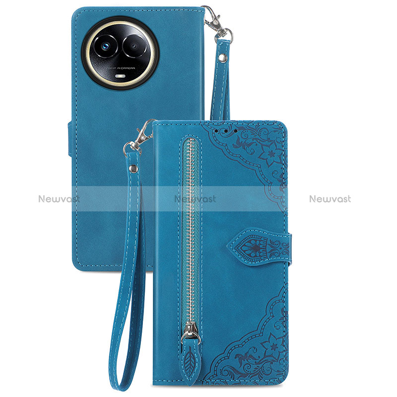 Leather Case Stands Flip Cover Holder S06D for Realme V50s 5G Blue