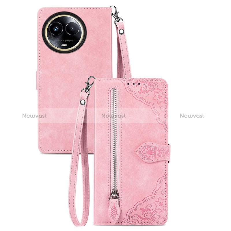 Leather Case Stands Flip Cover Holder S06D for Realme V50s 5G Pink