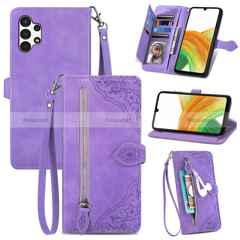 Leather Case Stands Flip Cover Holder S06D for Samsung Galaxy A13 4G Purple