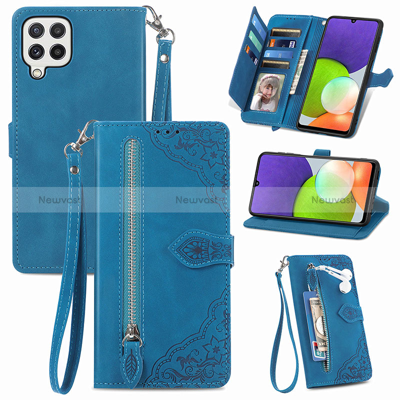 Leather Case Stands Flip Cover Holder S06D for Samsung Galaxy A22 4G