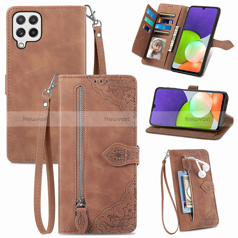 Leather Case Stands Flip Cover Holder S06D for Samsung Galaxy A22 4G