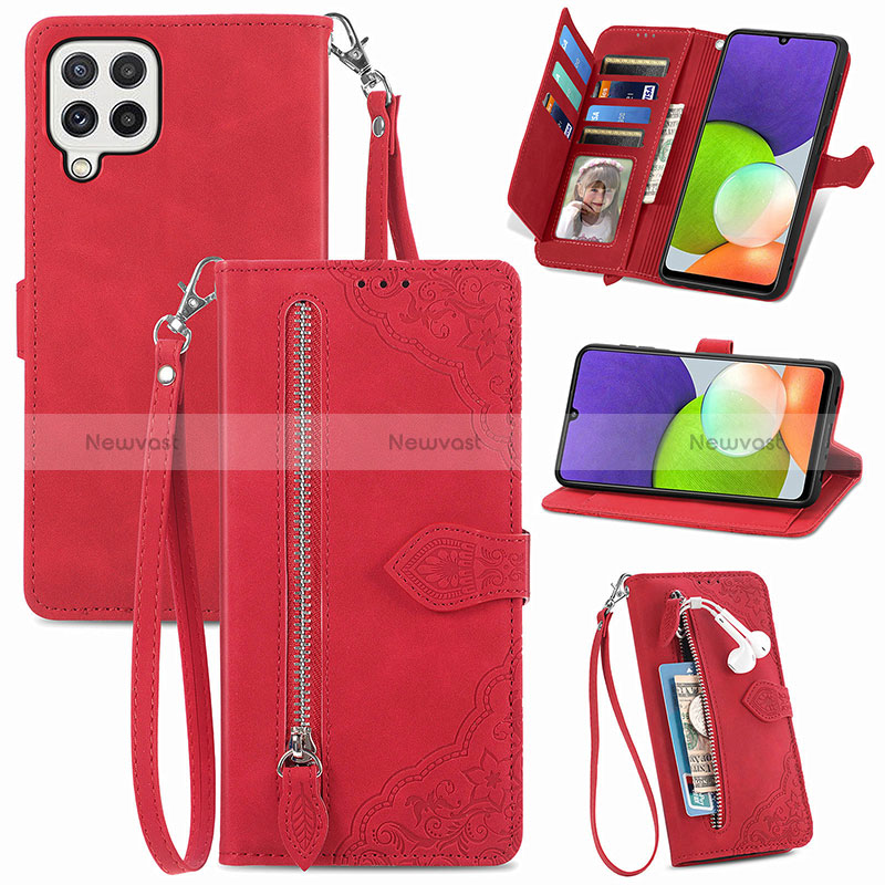 Leather Case Stands Flip Cover Holder S06D for Samsung Galaxy A22 4G Red