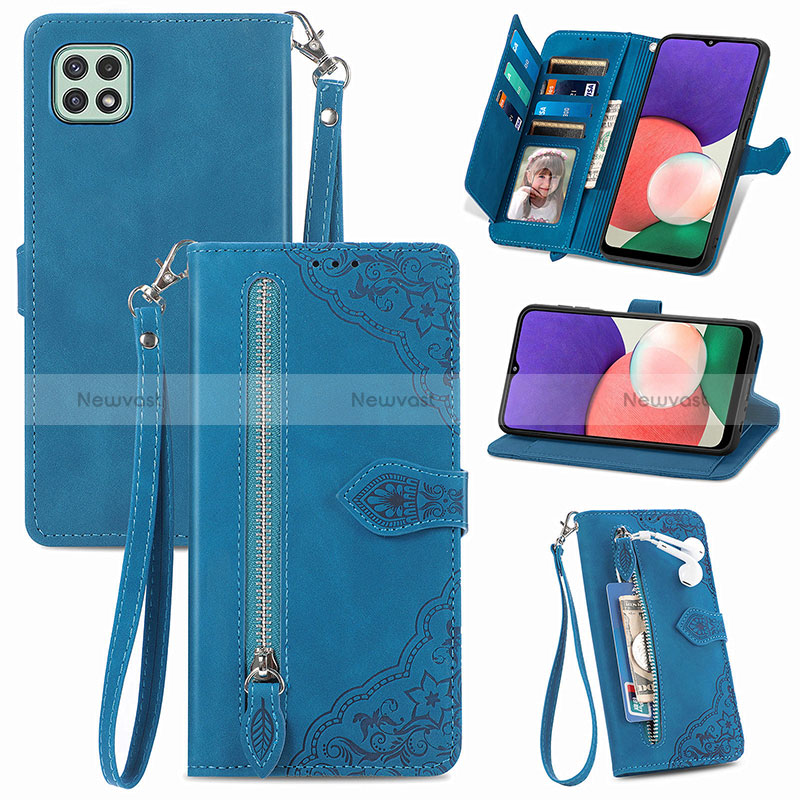 Leather Case Stands Flip Cover Holder S06D for Samsung Galaxy A22 5G