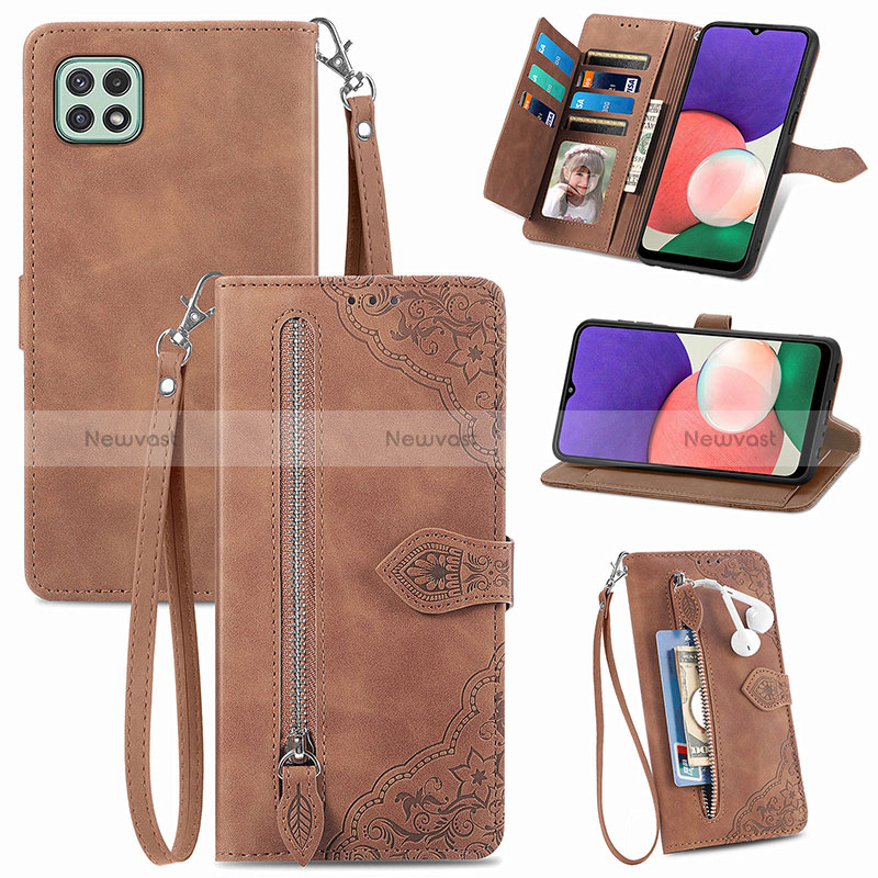 Leather Case Stands Flip Cover Holder S06D for Samsung Galaxy A22 5G