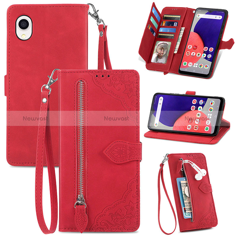 Leather Case Stands Flip Cover Holder S06D for Samsung Galaxy A22 5G SC-56B Red