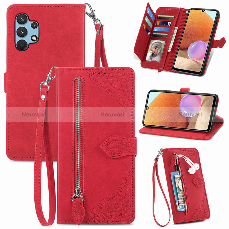 Leather Case Stands Flip Cover Holder S06D for Samsung Galaxy A32 4G