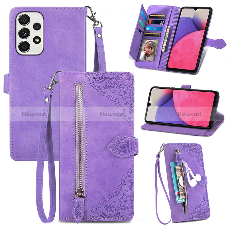 Leather Case Stands Flip Cover Holder S06D for Samsung Galaxy A33 5G Purple