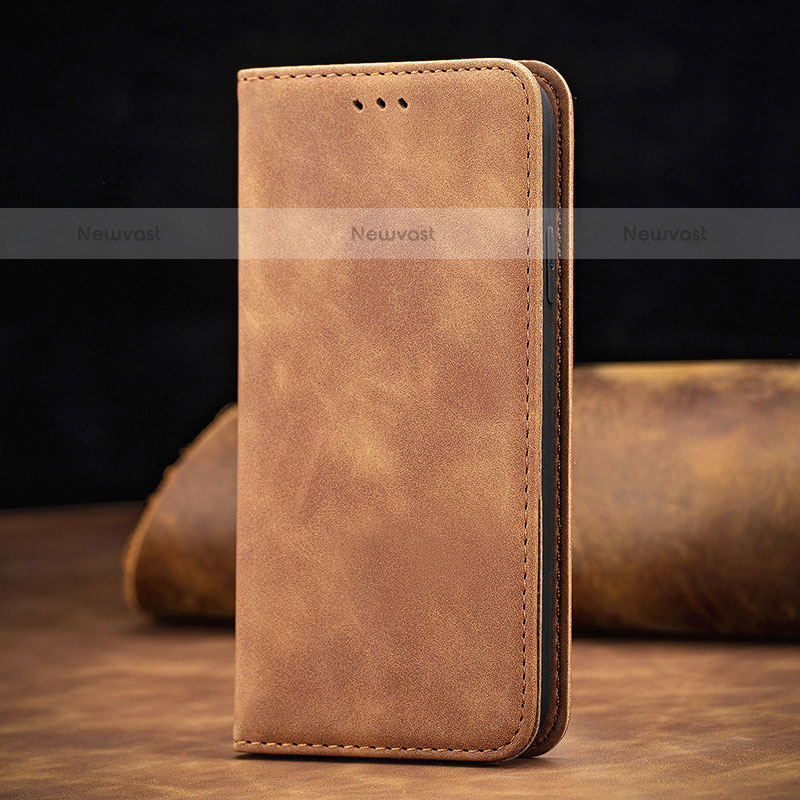 Leather Case Stands Flip Cover Holder S06D for Samsung Galaxy M62 4G Brown