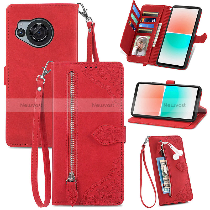 Leather Case Stands Flip Cover Holder S06D for Sharp Aquos R8s Red