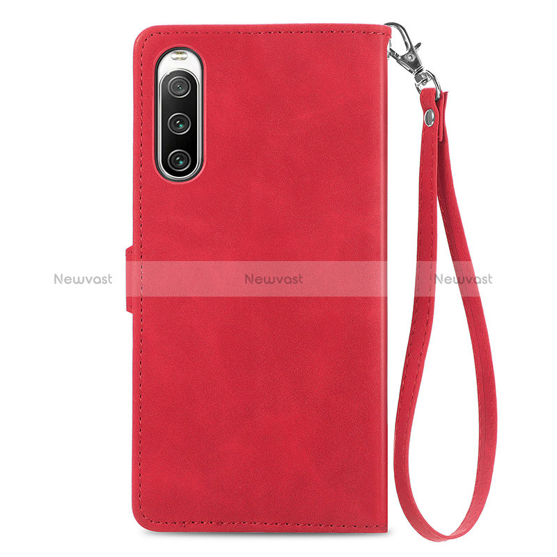 Leather Case Stands Flip Cover Holder S06D for Sony Xperia 10 IV SO-52C Red