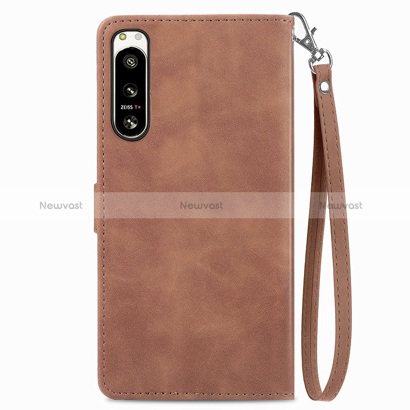 Leather Case Stands Flip Cover Holder S06D for Sony Xperia 5 IV Brown