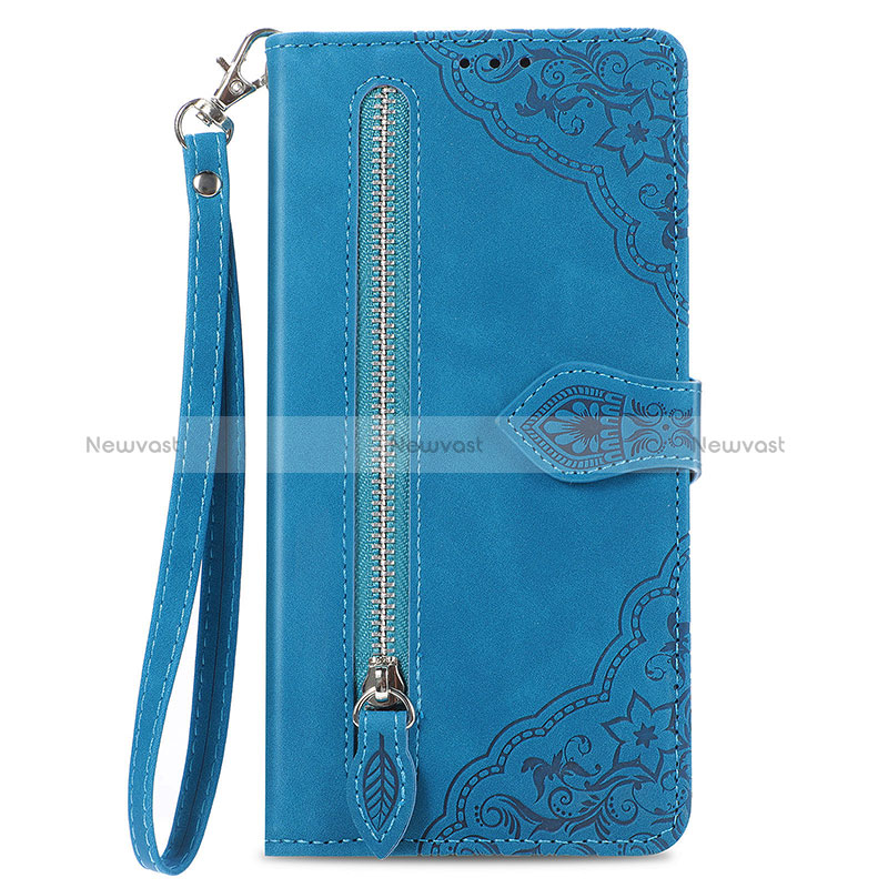 Leather Case Stands Flip Cover Holder S06D for Vivo iQOO 10 5G Blue