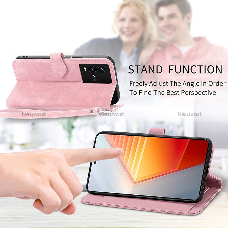 Leather Case Stands Flip Cover Holder S06D for Vivo iQOO 9T 5G