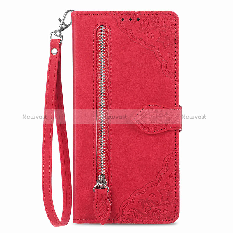 Leather Case Stands Flip Cover Holder S06D for Vivo iQOO Z6x Red