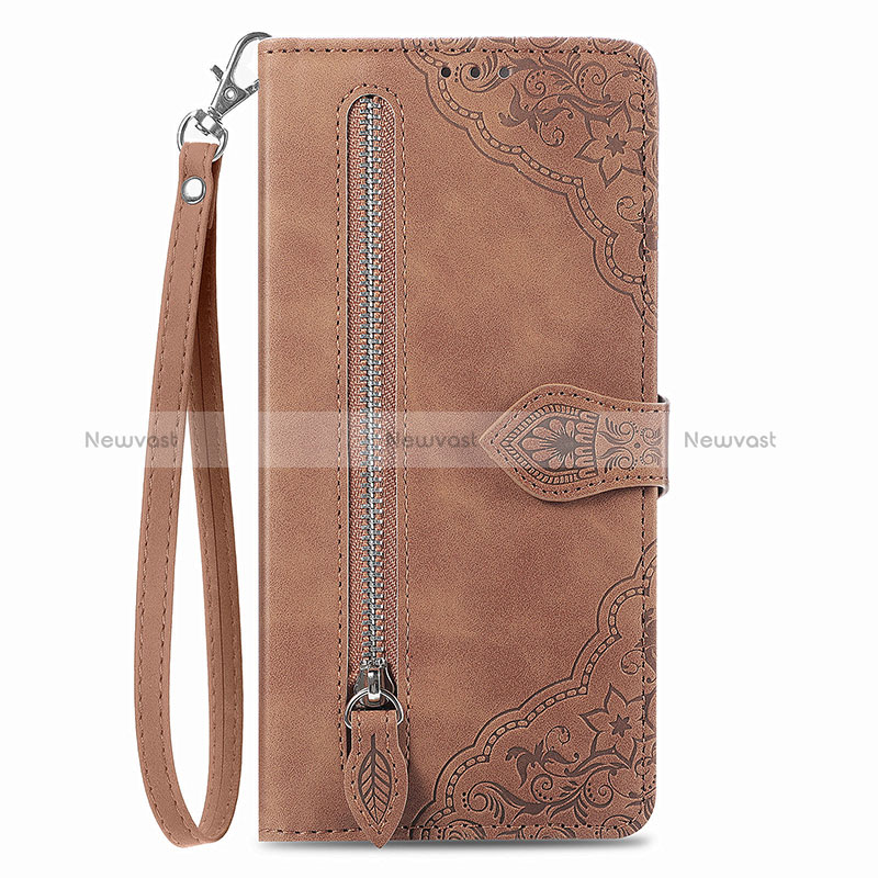 Leather Case Stands Flip Cover Holder S06D for Vivo Y35 4G Brown