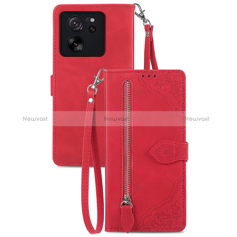 Leather Case Stands Flip Cover Holder S06D for Xiaomi Mi 13T 5G Red