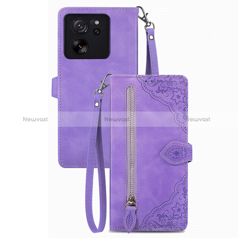 Leather Case Stands Flip Cover Holder S06D for Xiaomi Mi 13T Pro 5G Purple