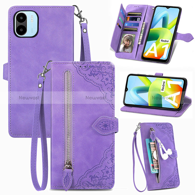 Leather Case Stands Flip Cover Holder S06D for Xiaomi Poco C51 Purple