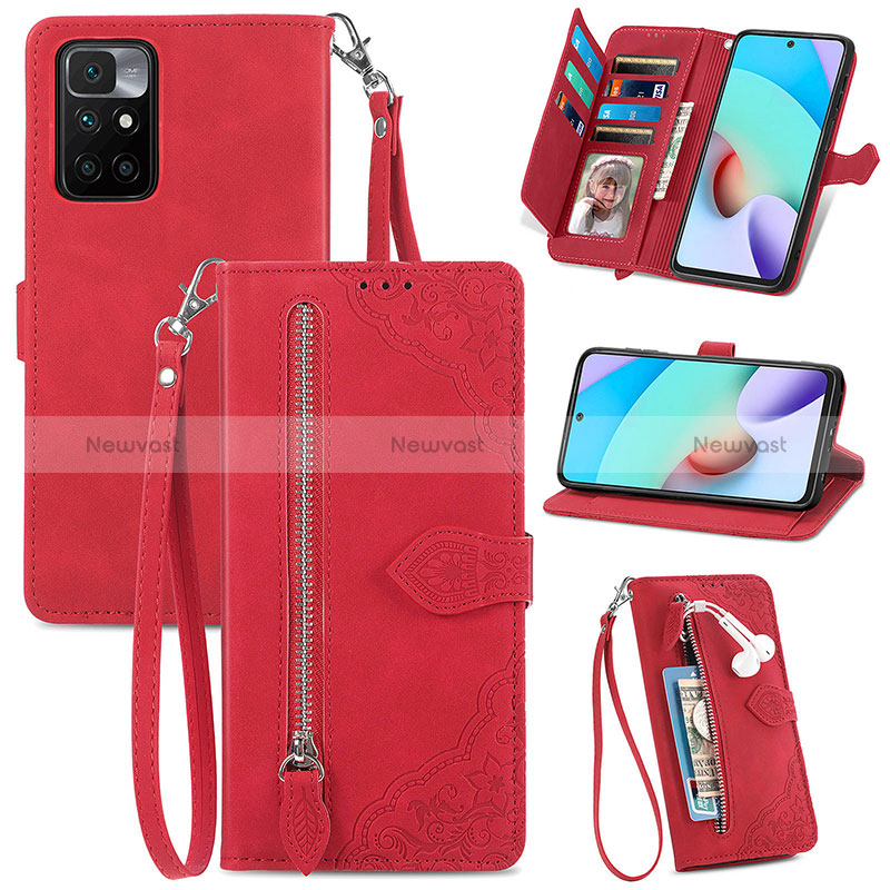 Leather Case Stands Flip Cover Holder S06D for Xiaomi Poco M4 Pro 5G Red