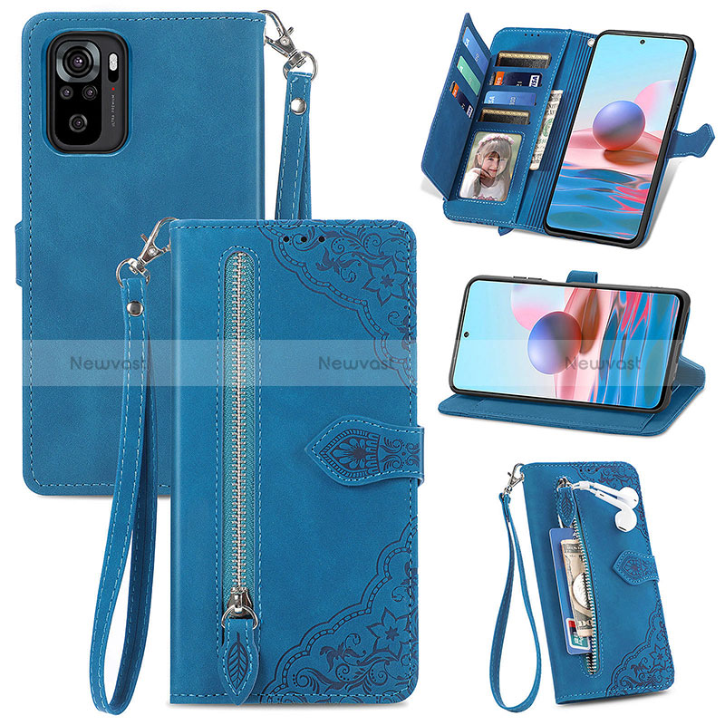 Leather Case Stands Flip Cover Holder S06D for Xiaomi Poco M5S Blue