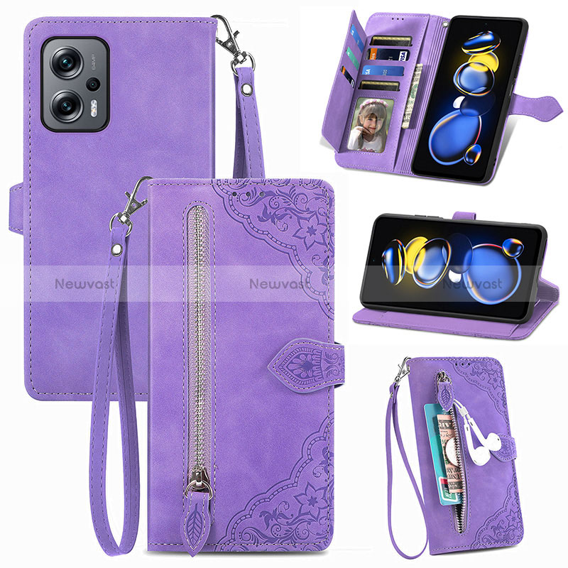 Leather Case Stands Flip Cover Holder S06D for Xiaomi Poco X4 GT 5G Purple