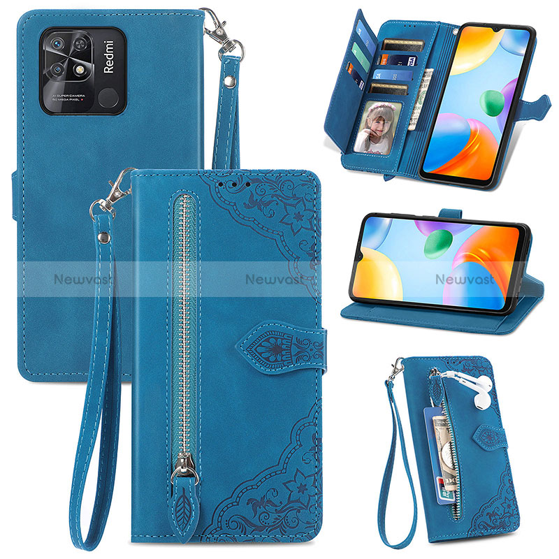 Leather Case Stands Flip Cover Holder S06D for Xiaomi Redmi 10C 4G