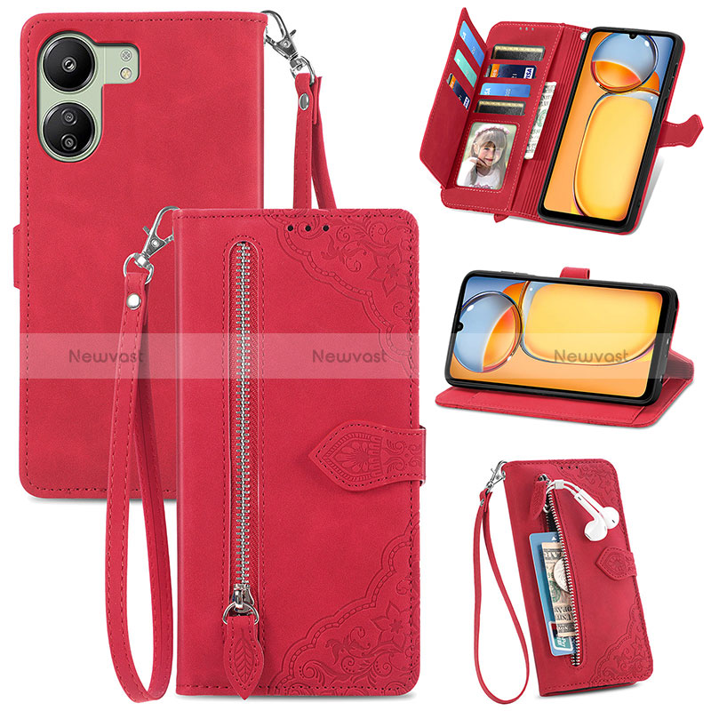 Leather Case Stands Flip Cover Holder S06D for Xiaomi Redmi 13C