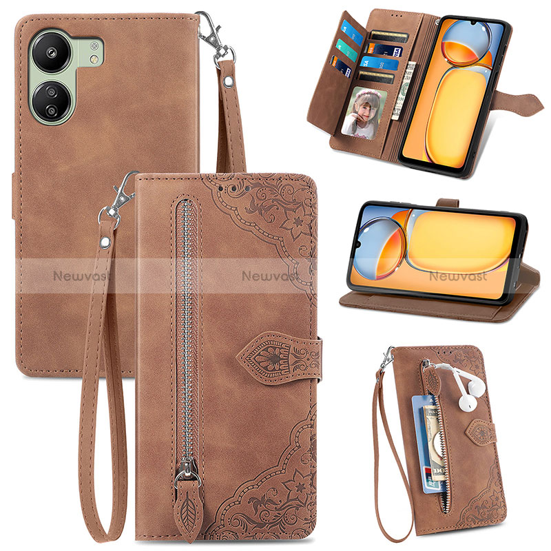 Leather Case Stands Flip Cover Holder S06D for Xiaomi Redmi 13C