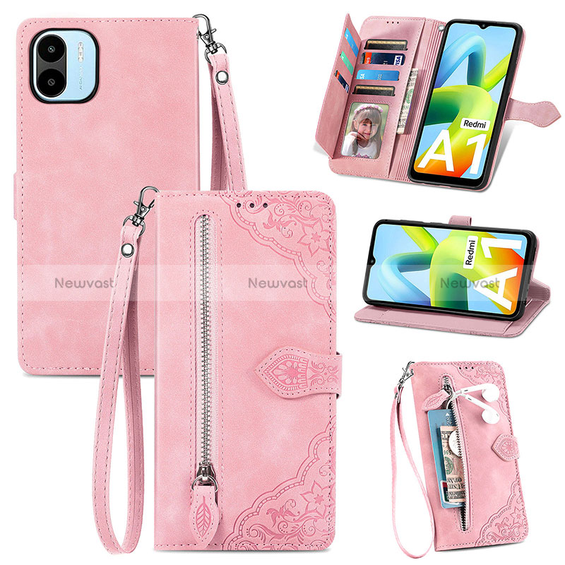 Leather Case Stands Flip Cover Holder S06D for Xiaomi Redmi A2 Pink