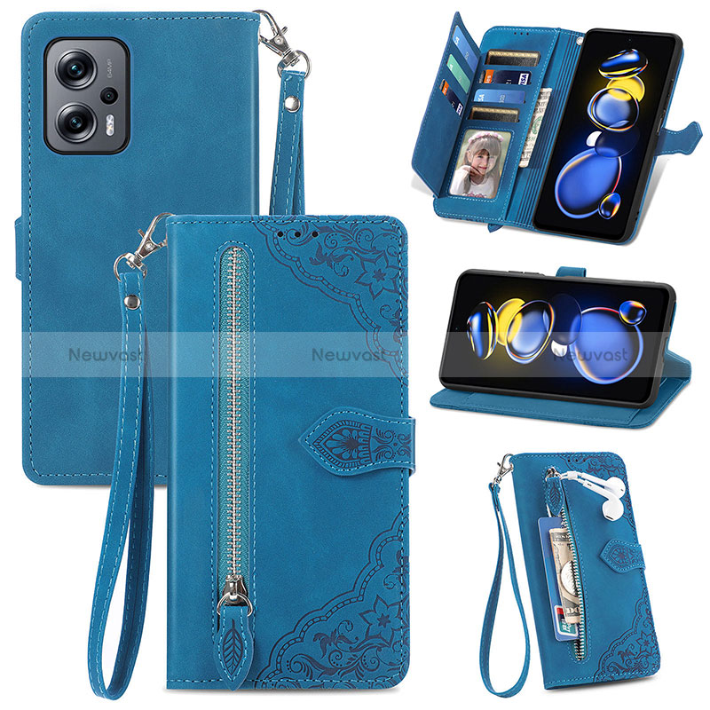 Leather Case Stands Flip Cover Holder S06D for Xiaomi Redmi K50i 5G Blue