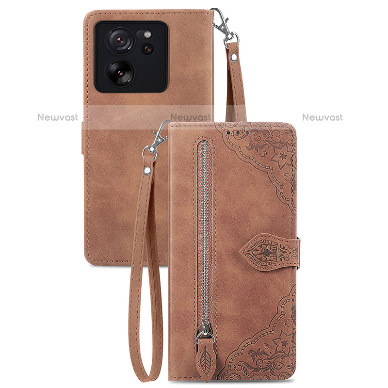 Leather Case Stands Flip Cover Holder S06D for Xiaomi Redmi K60 Ultra 5G Brown