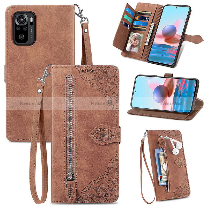 Leather Case Stands Flip Cover Holder S06D for Xiaomi Redmi Note 10 4G