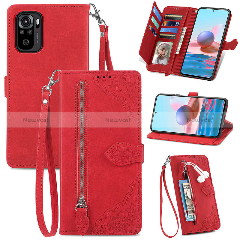 Leather Case Stands Flip Cover Holder S06D for Xiaomi Redmi Note 10 4G