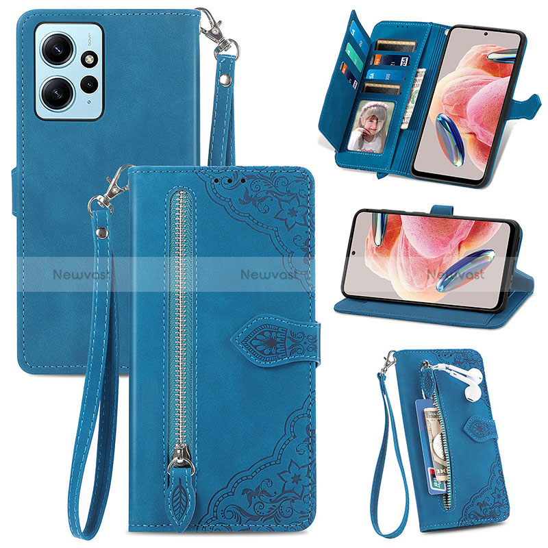 Leather Case Stands Flip Cover Holder S06D for Xiaomi Redmi Note 12 4G Blue