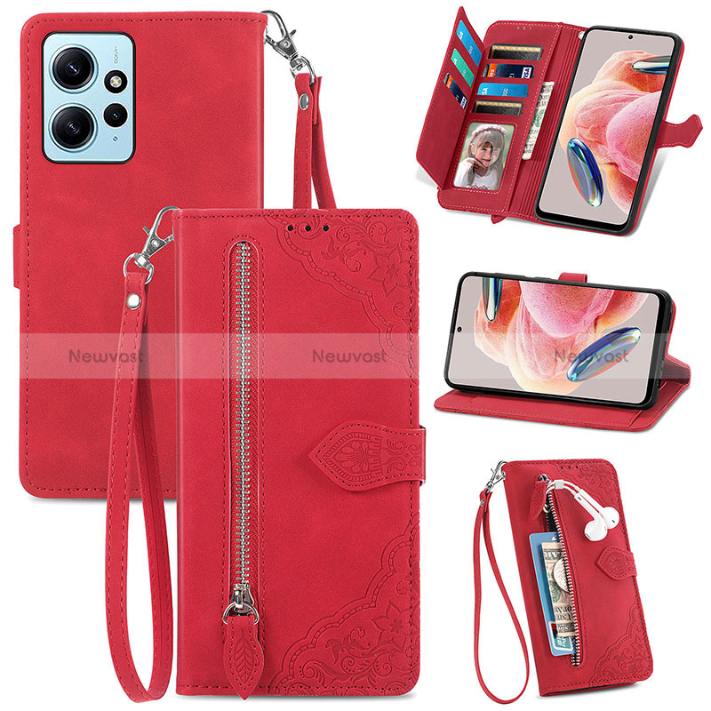 Leather Case Stands Flip Cover Holder S06D for Xiaomi Redmi Note 12 4G Red