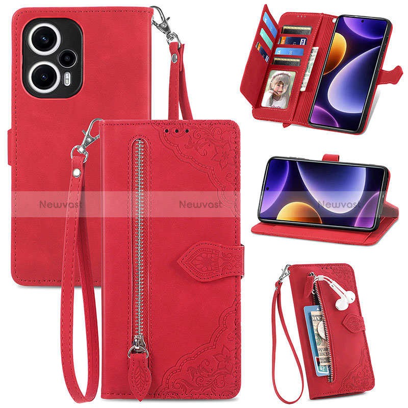 Leather Case Stands Flip Cover Holder S06D for Xiaomi Redmi Note 12 Turbo 5G Red