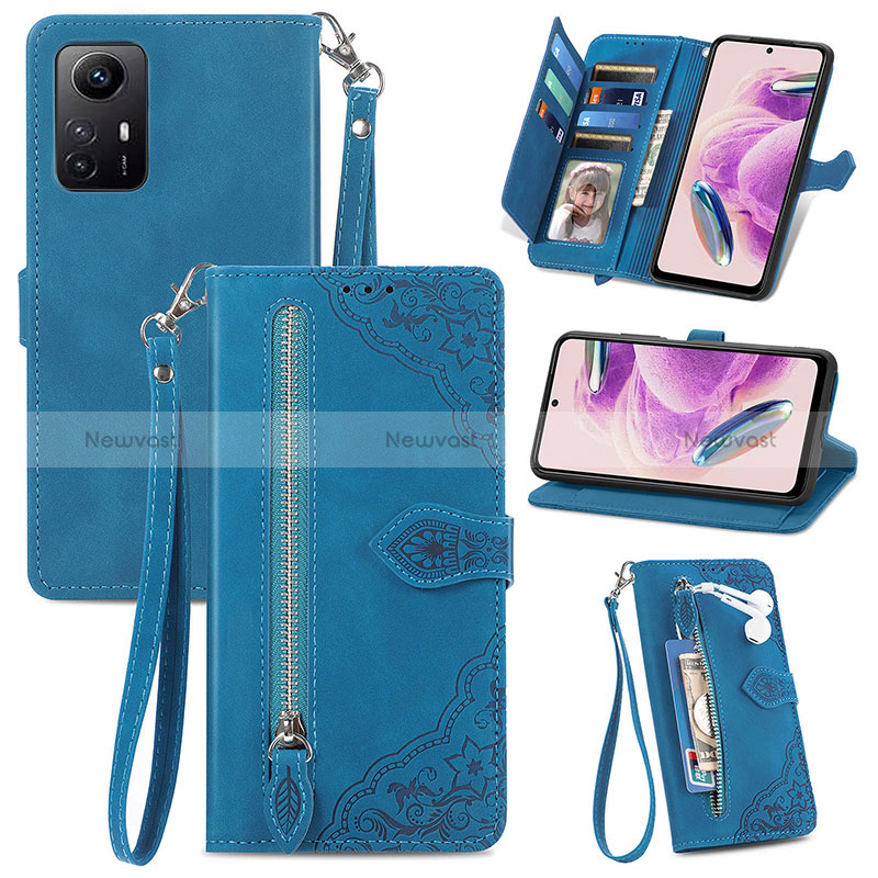 Leather Case Stands Flip Cover Holder S06D for Xiaomi Redmi Note 12S Blue