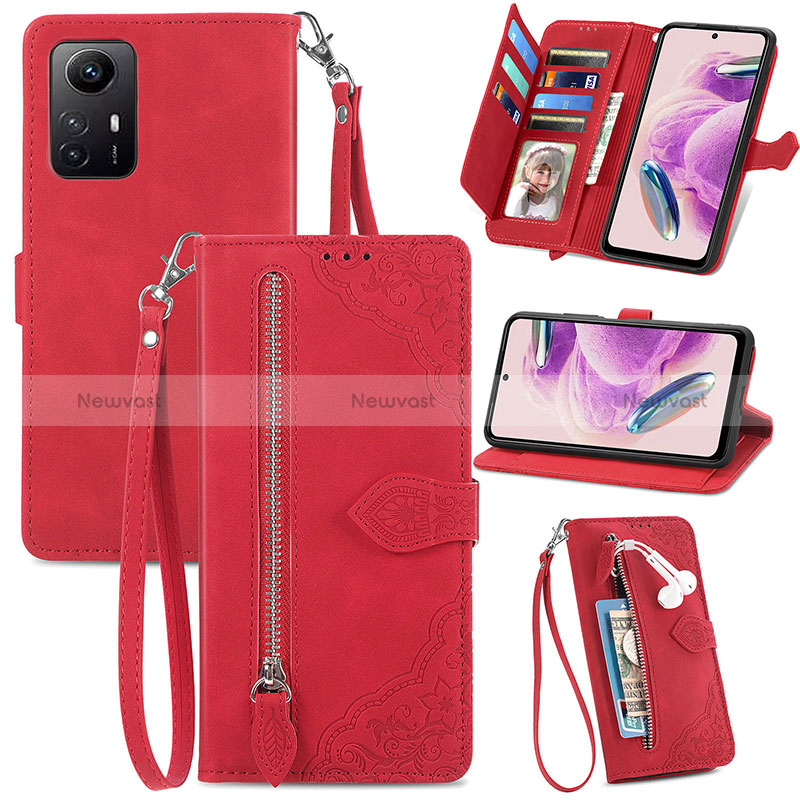 Leather Case Stands Flip Cover Holder S06D for Xiaomi Redmi Note 12S Red