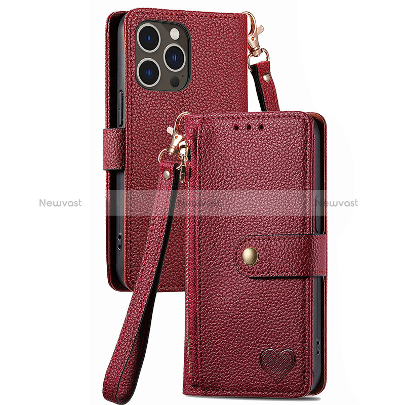 Leather Case Stands Flip Cover Holder S07D for Apple iPhone 13 Pro Max Red